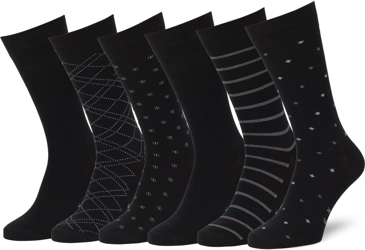 Easton Marlowe Mens Dress Socks 6 Pair Combed Cotton Classic Patterns No Seam Comfort