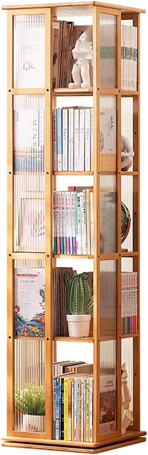 YVYKFZD Rotating Bookshelf Tower, 360° Revolving Bookcase, Bamboo Narrow Display Storage Rack, Floor Standing Corner Book Shelf Organizer, for Small Space, Home/Office/Study(Wood,5 Tier 14.5x14.5x59.4