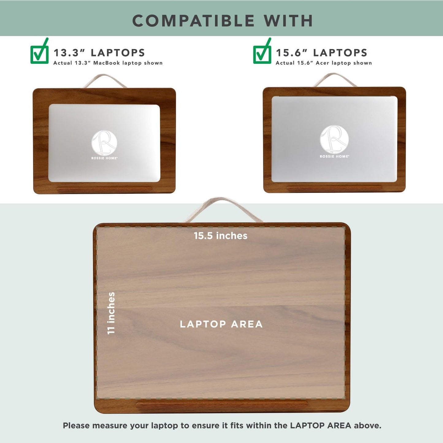 ROSSIE Home Acacia Wood Easel Lap Desk – Adjustable 7-Level Laptop Stand & Portable Workstation with Open Storage – Fits 15.6” Laptops – Java – Style No. 76501