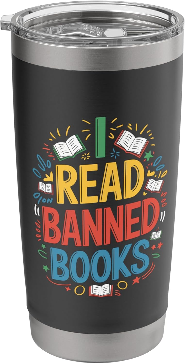 I read banned books, Bookworm Library Librarian Reader Stainless Steel Insulated Tumbler