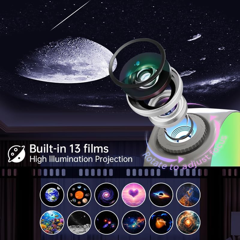 Galaxy Projector, Planetarium Star Projector,Bedroom Night Light and Timer,with White Noise,4K Replaceable 13 HD Galaxy Discs,for Space Projector for Kids Adults Bedroom Decor Birthday Gifts