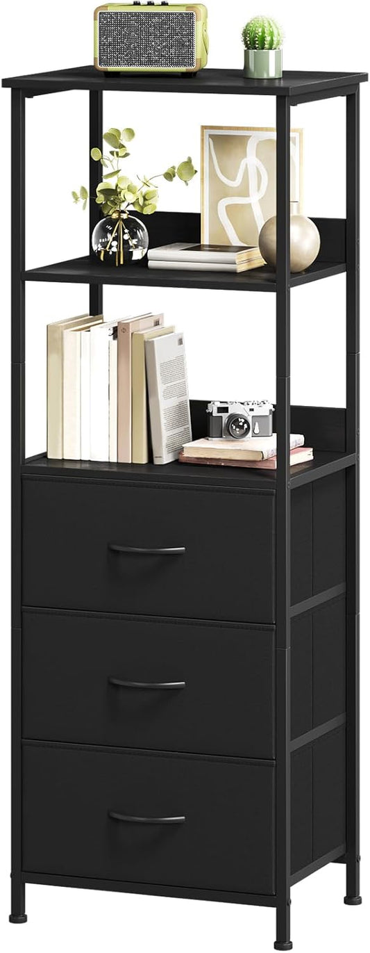 Somdot 5 Tier Bookshelf with Drawer, Tall Bookcase with Shelves, Bookshelf Desktop Organizer, Display Standing Shelf Units for Living Room, Bedroom, Study Room,Black