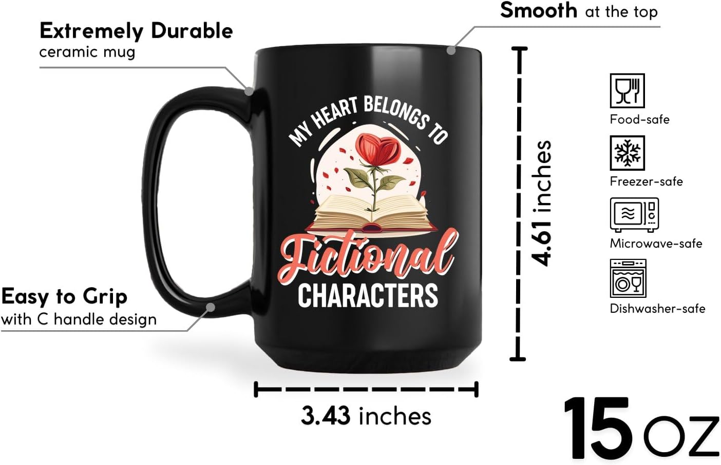 Book Lovers Coffee Mug 15oz Black -Fictional characters - Book Reader Bookworm Addict Bookish Librarian Nerd Gifts Decor for Men Women