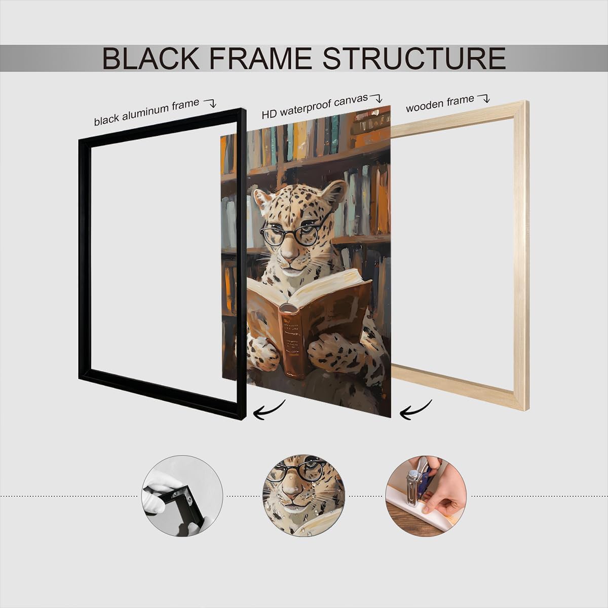 Trendy Leopard Reading Book Canvas Posters Funky Panther Library Wall Art Funny Animal Cheetah Aesthetic Prints Painting For Living Room Office Wall Decor 12x16in Unframed