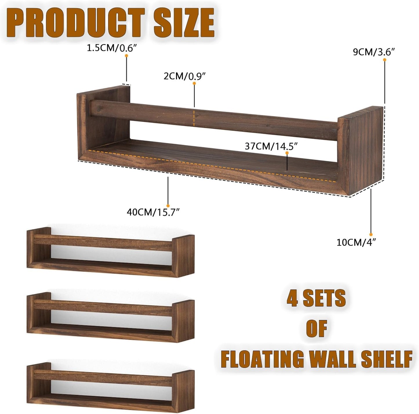 4 Pcs Nursery Book Shelves, 16.5 Inch Floating Bookshelves for Wall, Versatile Wall-Mounted Nursery Bookshelf, Solid Wood Floating Shelves for Books, Toys and Decor Storage