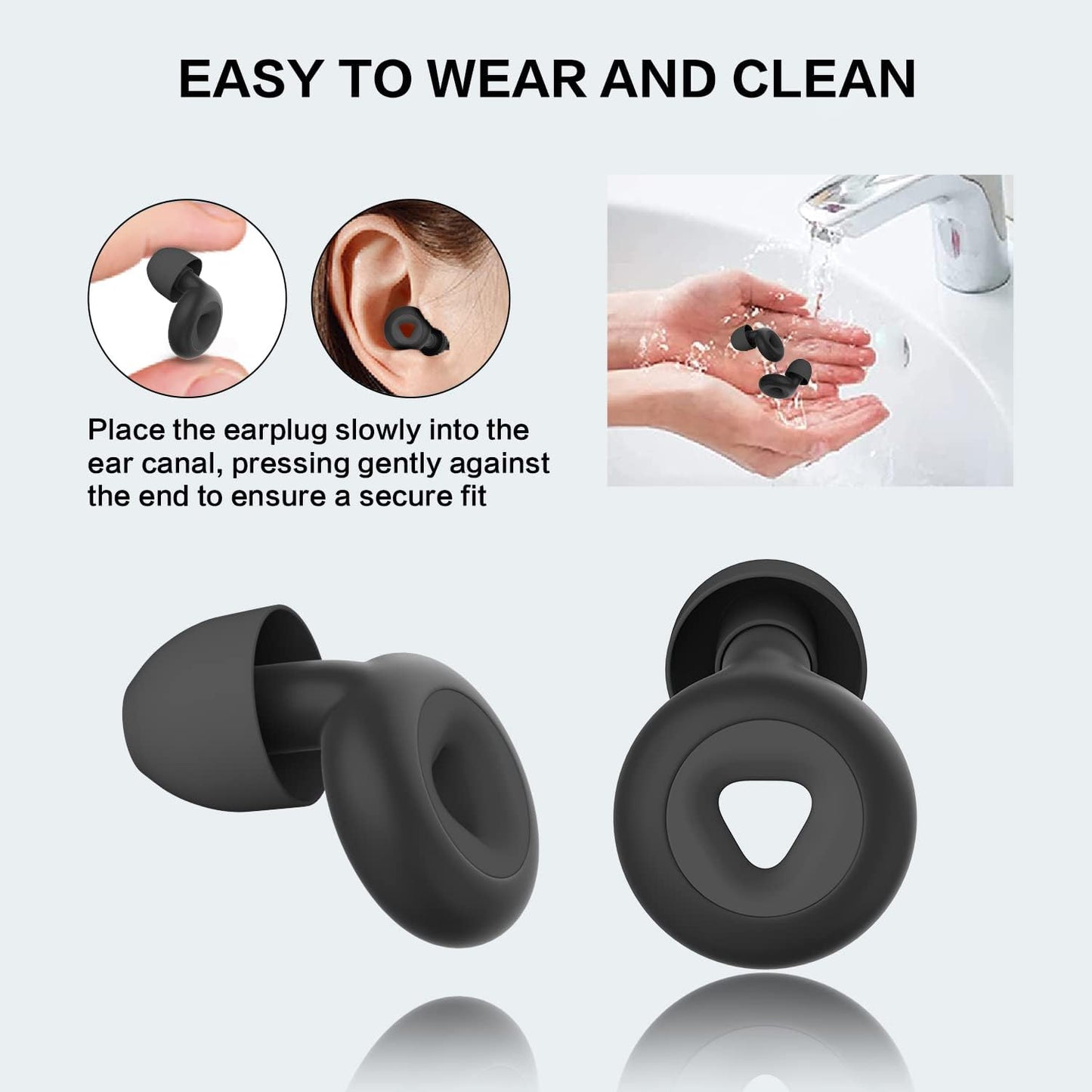 Ear Plugs for Sleeping Noise Cancelling, Reusable Hearing Protection in Flexible Silicone, Noise Cancelling Earplugs for Sleep - 6 Ear Tips in S/M/L, 25dB Noise Cancelling Black