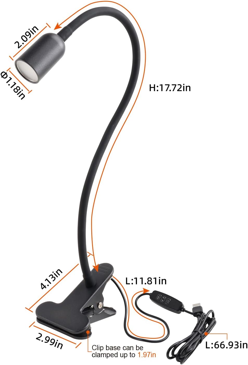 LED Reading Light for Bed Headboard – Dimmable Clip-On Book Light with Flexible Gooseneck, Adjustable Color Temperature (3000/4000/6000K), USB-Powered Desk Lamp for Dorms and Home