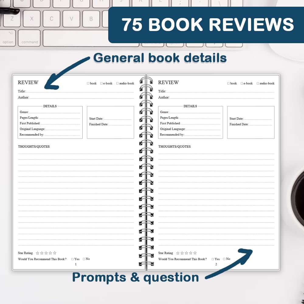 Getvow Reading Journal - Review and Track Your Reading Progress with 72 Book Reviews - Book Journal Reading Log Journal with Back Pocket, 5.8" x 8.3", Blue Watercolor