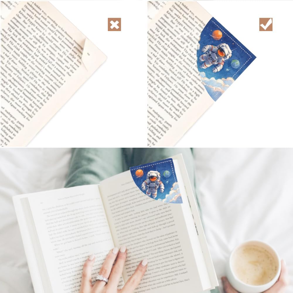 2PCS Leather Bookmarks 3.54 x 3.54 Inch Astronaut and Space Galaxy Design Reading Accessories for Books Journals Bibles Travel Diary Students Teachers and Book Lovers Gift