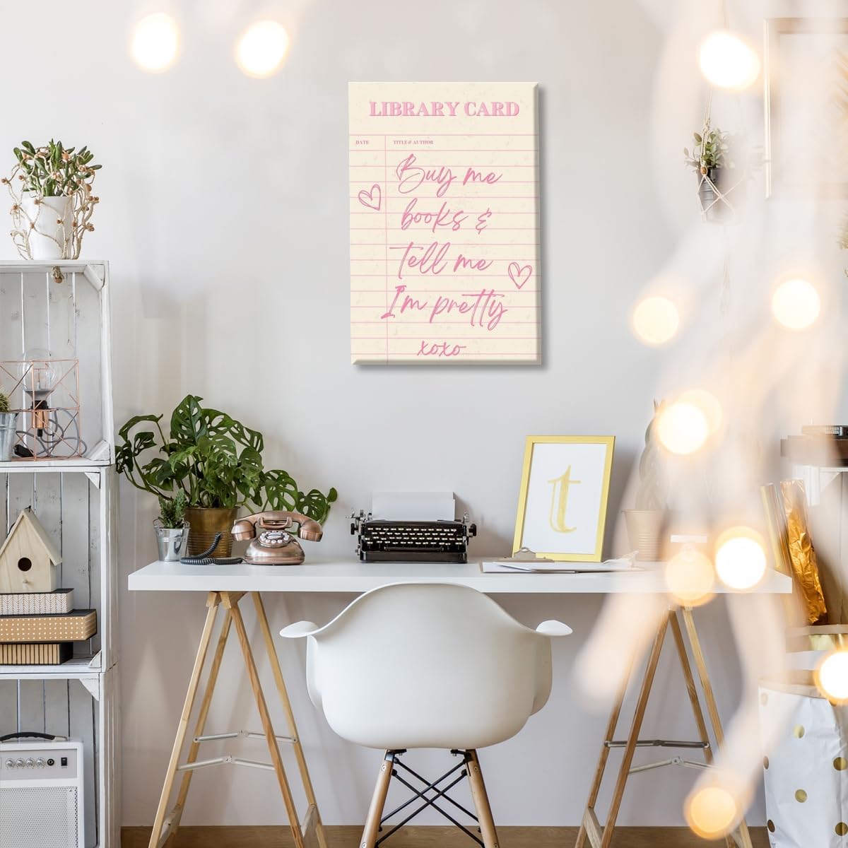 Buy Me Books and Tell Me Im Pretty Wall Art Trendy Library Card Pink Aesthetic Reading Poster Girly Positive Quote Canvas Prints Gift For Book Lovers Classroom Home Wall Decor Unframed16x24inch