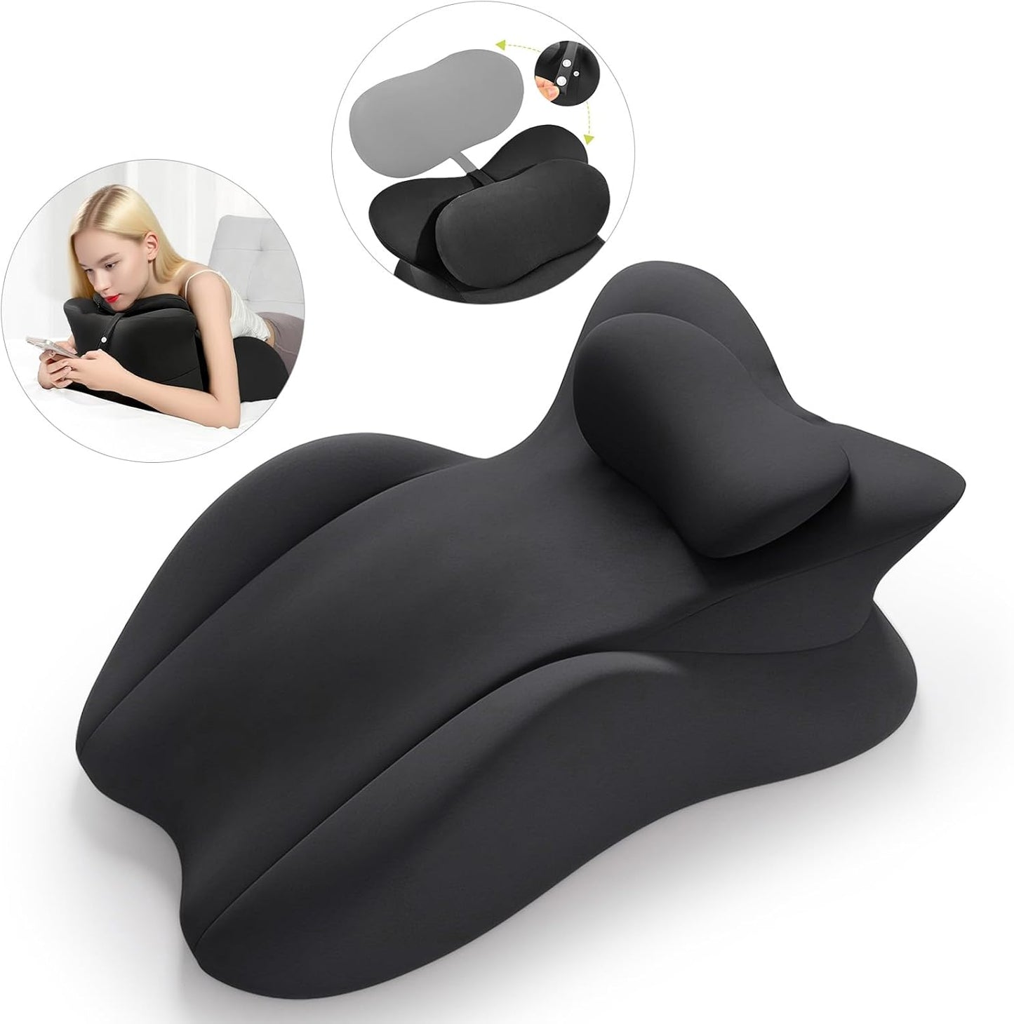 ele ELEOPTION Memory Foam Ergonomic Wedge Pillow Prone Reading Pillow for Bed Sofa Stomach Back and Neck Support Sitting Up with Removable Cover Leg Elevation for Sleeping and Relaxing Black