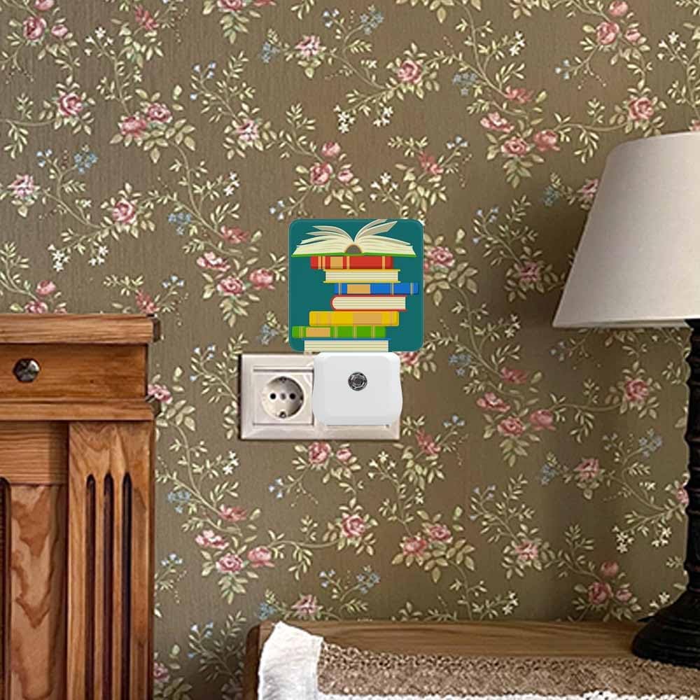 Colorful Books Night Light Study Reading Knowledge Library 0.5W Night Lights Auto LED Lamp Energy Saving Square Lights for Room Bedroom Bathroom
