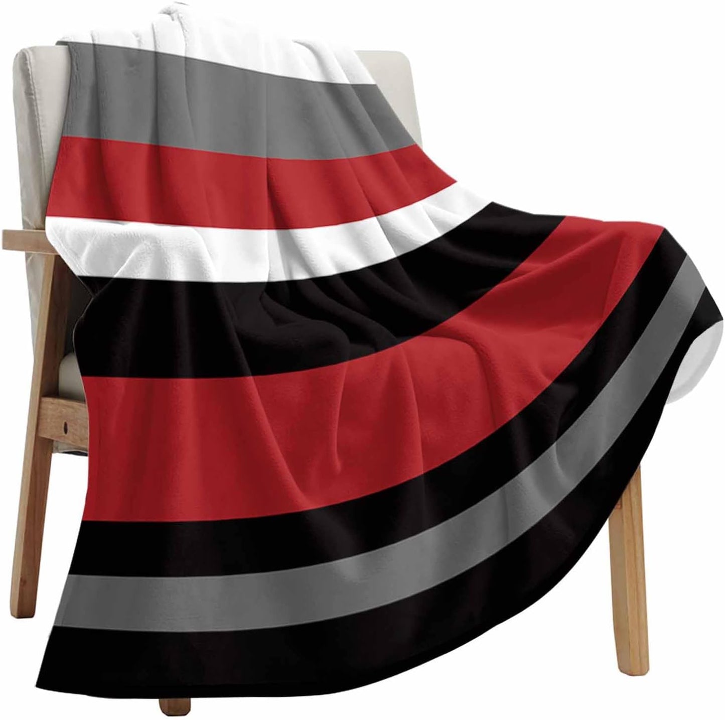 Red Black Stripes Throw Blanket, Geometric Striped Super Soft Warm Flannel Blankets for Bed Couch Sofa Lightweight Fluffy Plush Absract Bed Throws 50x60 Inch