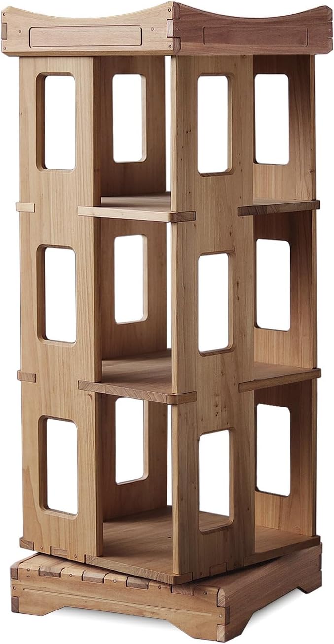Wooden Rotating Bookshelf, Larger Solid Wood Revolving Bookcase,360°Spinning Book Shelf Tower,Floor Standing Storage Rack,Corner Organizer for Small Space,Study,Office,17"x17"x44"(3-Tier)