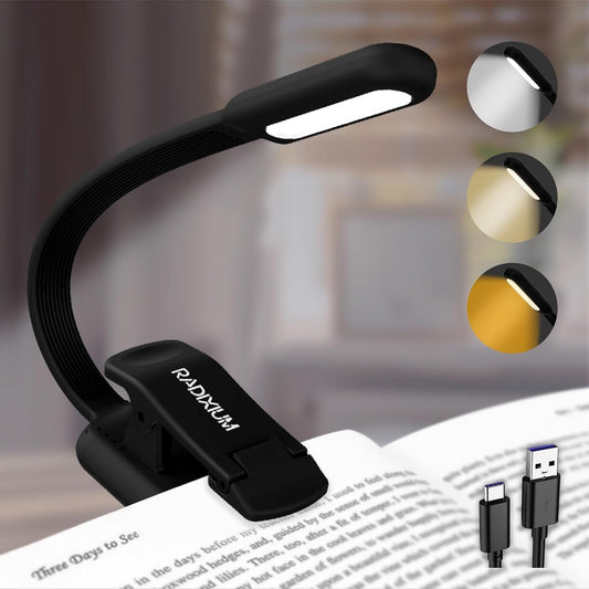 Rechargeable Book Light for Reading - 9LED Eye-Caring Clip Light w/ 9 Color Temp, Stepless Dimming, 50H Battery, USB-C, Ultra Slim - Gift for Book Lovers (Black)
