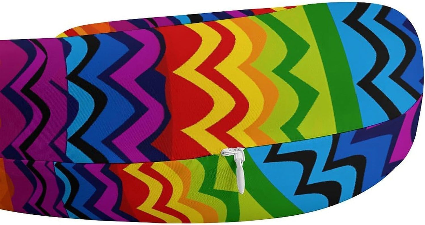 Gay Pride Rainbow Pattern Neck Pillow Memory Foam U Shaped Pillows Portable Pillows for Shoulder Travel Head Support Pillow with Concealed Zipper for Airplane Car Home Office