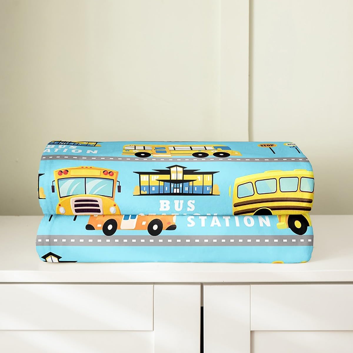 Feelyou School Bus Pattern Plush Throw Blanket, Baby 30"x40" Kids Construction Vehicles Flannel Fleece Blanket for Boys Teens Cartoon Car All Season,Bed Blanket Construction Site Cars Room Decor