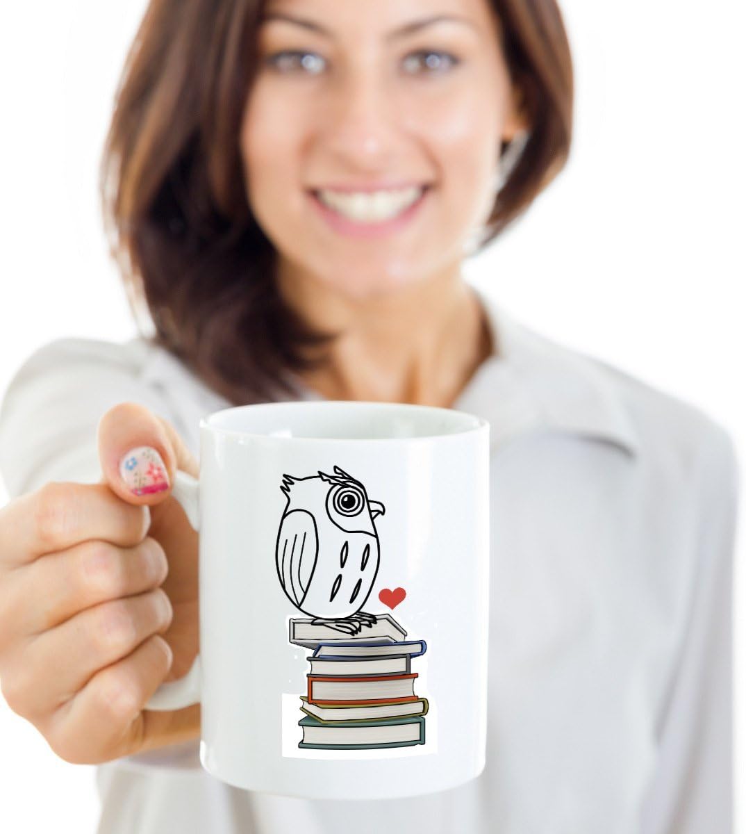 Owl Mug Book Nerd Lover-Funny Ceramic White Cup with Heart as Seen on Shirt-Cute Gift for Nerdy Geek Who Loves Reading