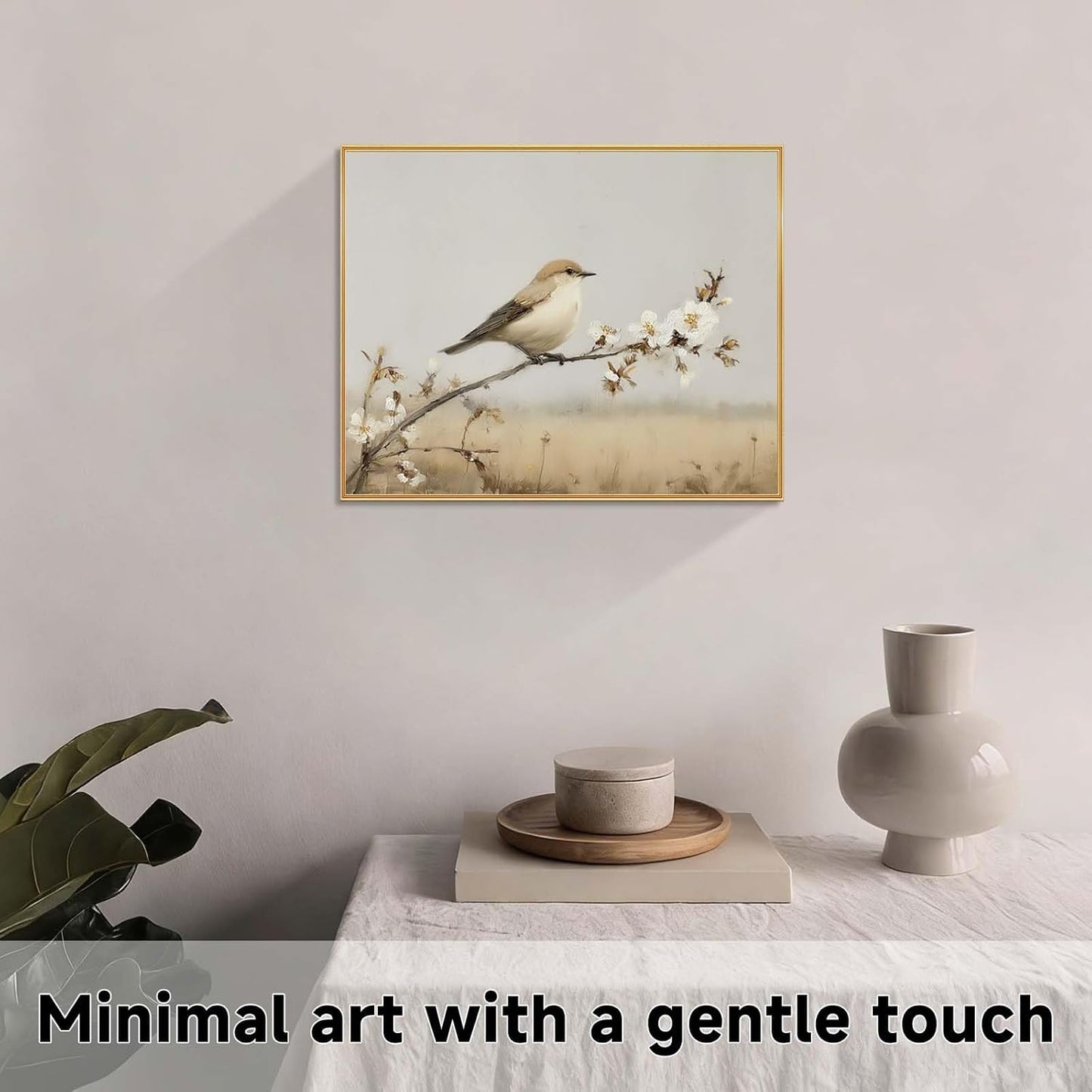 jeecalart Bird Wall Art Print, Neutral Nature Artwork, Oil Painting Style Bird on Branch, Minimalist Farmhouse Wall Decor, Unframed, 11x14 Inch