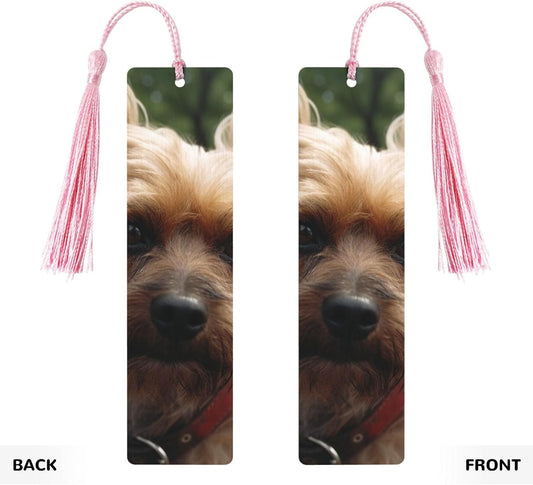 Dog in The Park Bookmarks Gifts for Women Men, Wooden Bookmarks for Book Lovers, Vintage Book Marks Ornaments with Tassel, Unique Personalized Reading Page Markers Pink