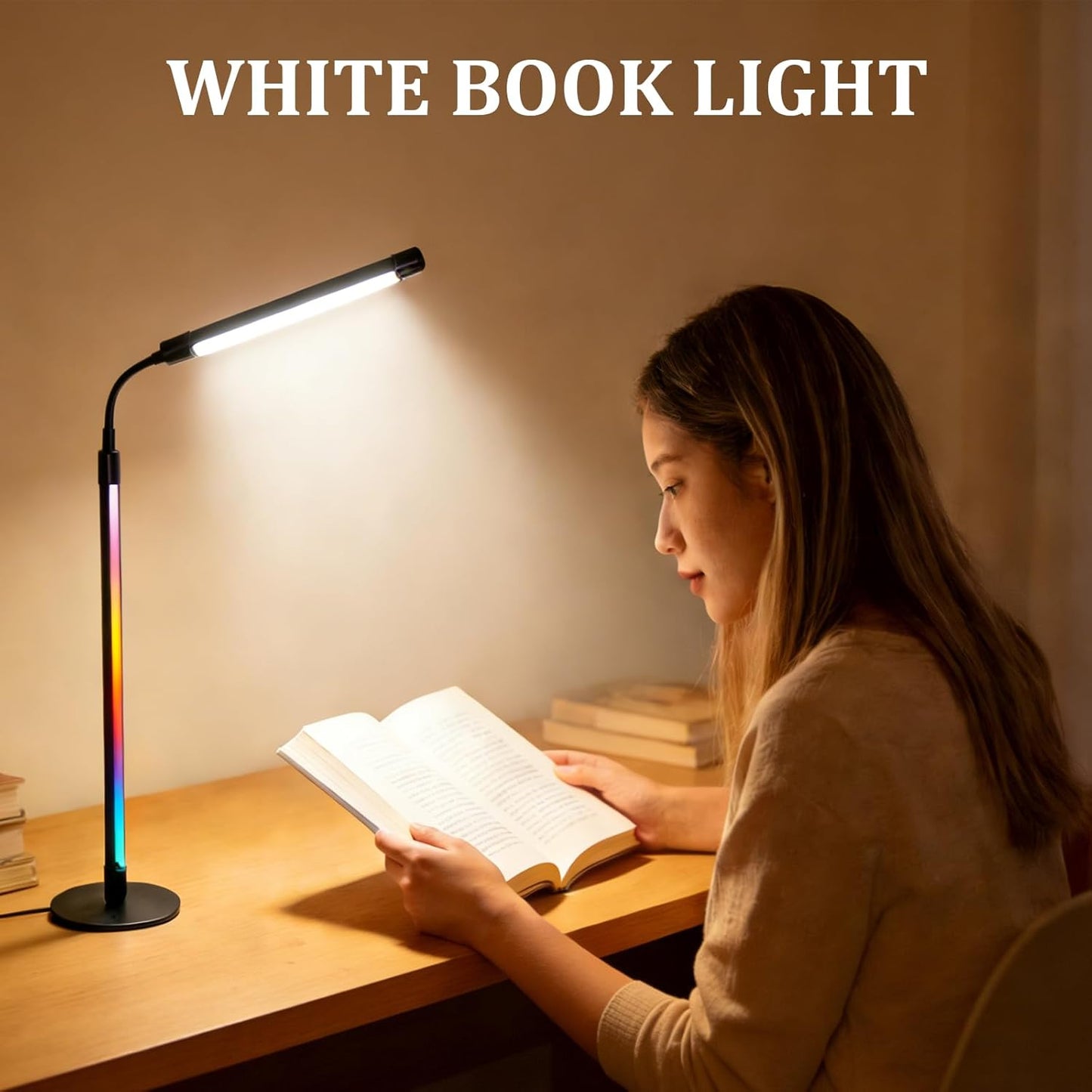 Floor Lamp, 2-in-1 LED Read Task & Atmosphere Light with App Control, 360° Flexible Gooseneck, Music Sync, Dimmable Ambient Lighting for Desk, Bedroom, Gaming Room, USB Powered