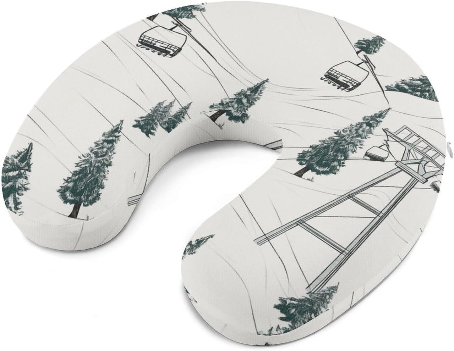 Ski Lift with Fir Tree Neck Pillow Memory Foam U Shaped Pillows Portable Pillows for Shoulder Travel Head Support Pillow with Concealed Zipper for Airplane Car Home Office