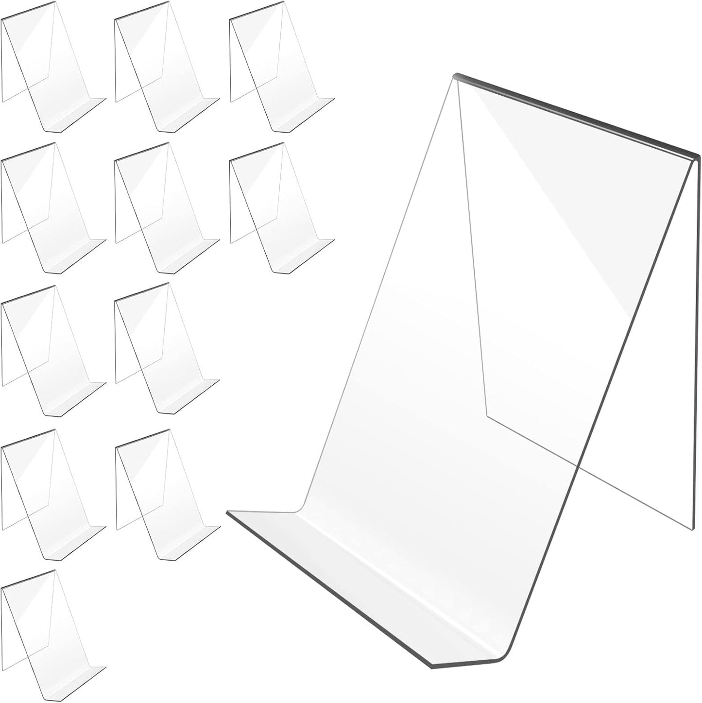trophable 12PACK Acrylic Book Stand, 4x5 Inch Clear Book Display Easel Clear Acrylic Holder for Displaying Picture，Notebooks,Music Sheets Artworks,CDs