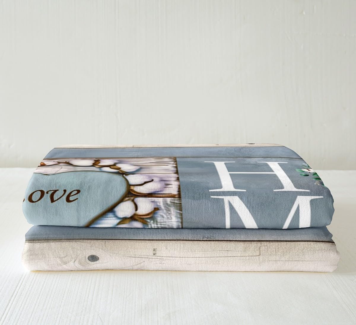 Erosebridal Rustic Floral Fleece Blanket, Flower Sweet Love Home Throw Blanket Throw Size for Teens Adult Women, Farmhouse Country Sherpa Blanket Vintage Wood Plank Fuzzy Blanket, Blue and Brown