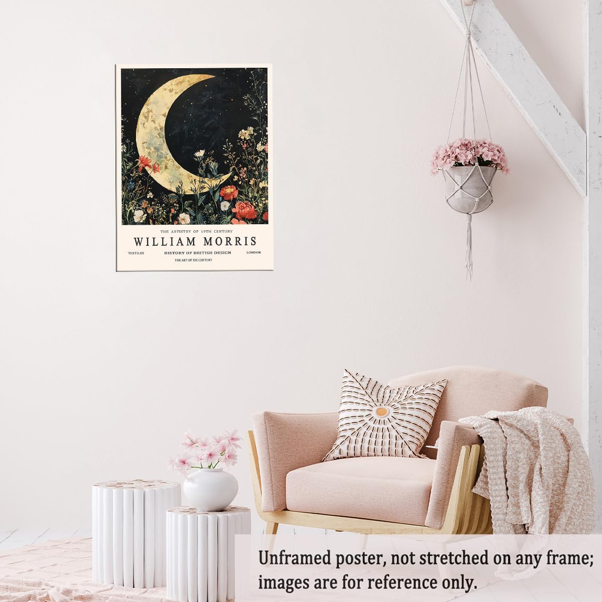 William Morris Style Moon Canvas Print Celestial Botanical Wall Art Gold Lunar Poster for Bedroom Meditation Nook or Bohemian Night Decor-11x14Inch Ready to Hang (Unframed)