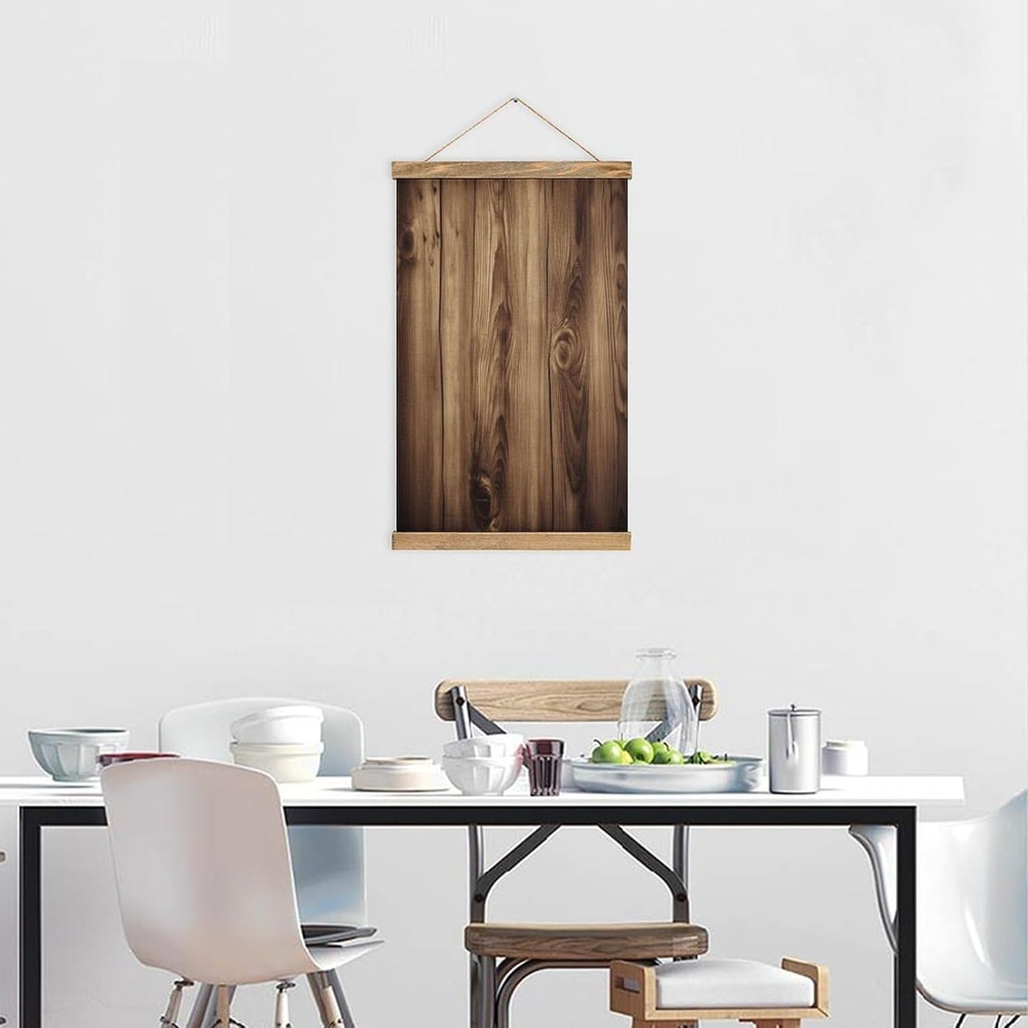 Vintage Wood Grain Poster with Wooden Frame Personalized Linen Hanging Scroll Painting Rustic Wall Hanging Illustrative Modern Artwork Decor for Home Living Room Bedroom Office