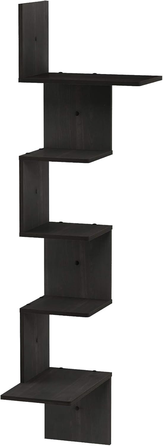Furinno Rossi Wall Mounted Shelves, 5-Tier Rectangle, Espresso/Black