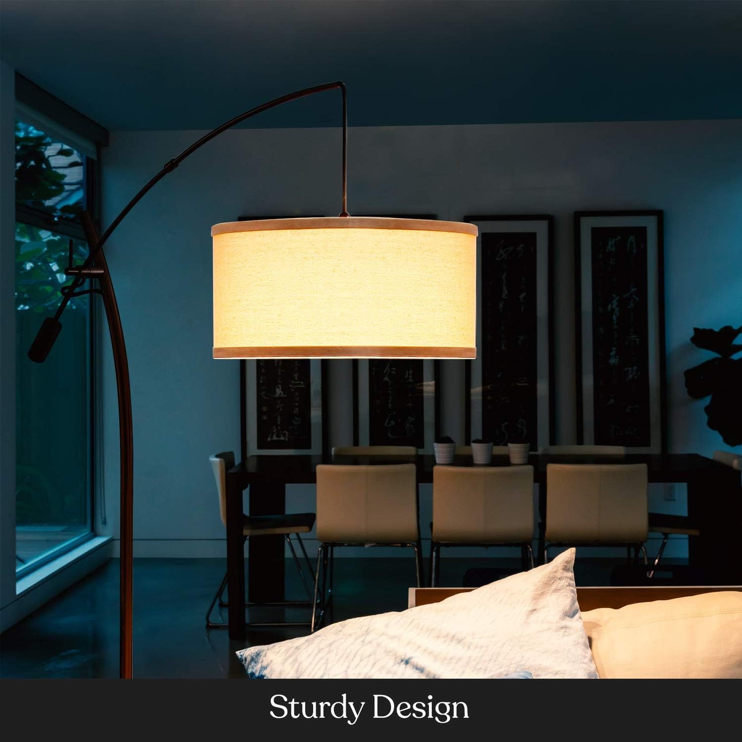 Brightech Grayson LED Floor Lamp, Modern Arc Lamp with Linen Shade for Office & Living Room, Tall, Height Adjustable Industrial Standing Lamp for Bedroom Reading, Over The Sofa - Bronze