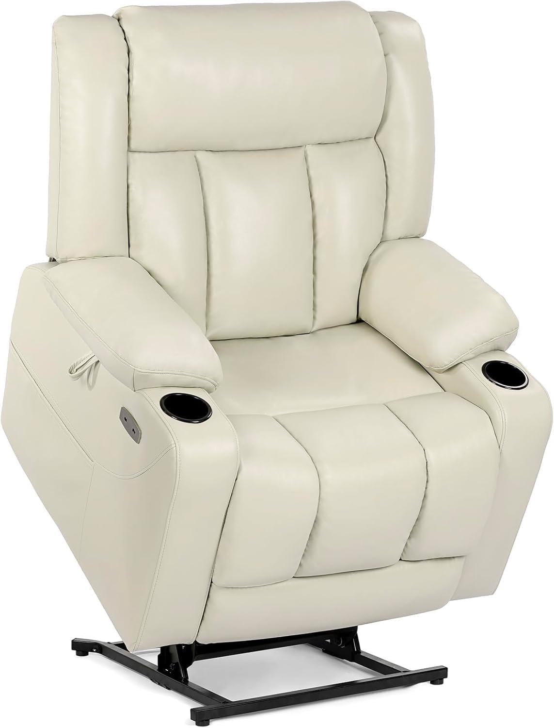 Large Breathable Leather Electric Power Lift Recliner Chair for Seniors Ergonomic Massage Recliner with Heat USB Port Cup Holders Side Pockets Single Sofa