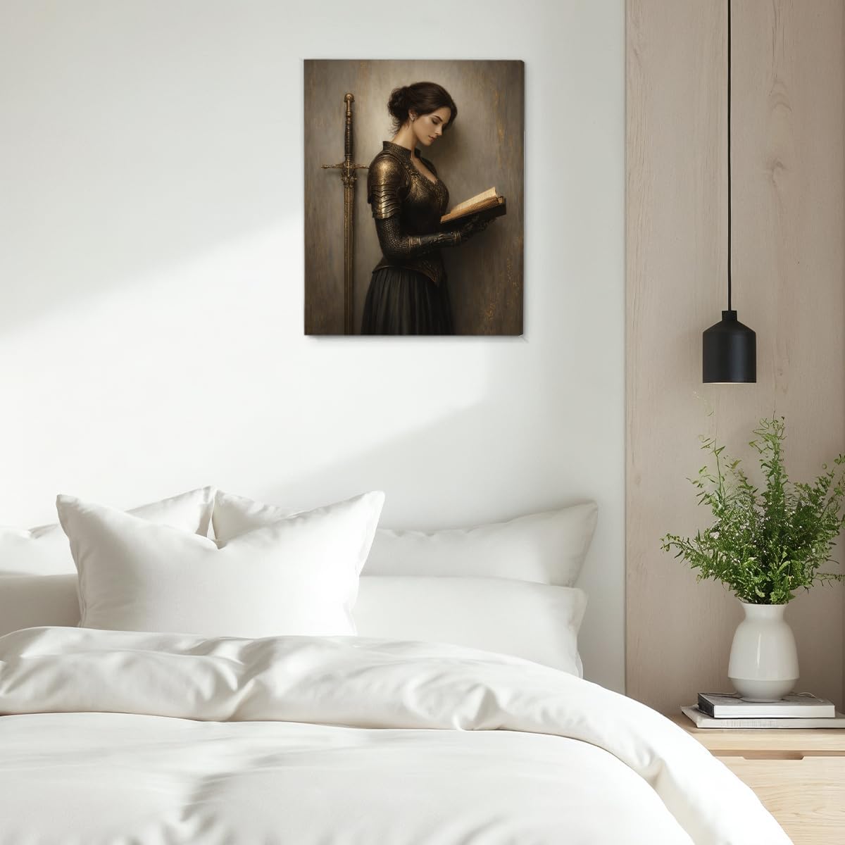 Victorian Woman Reading Wall Art Vintage Female Knight Canvas Print Poster Dark Academia Wall Decor for Home Farmhouse Reading Nook 8x10 Inch Framed