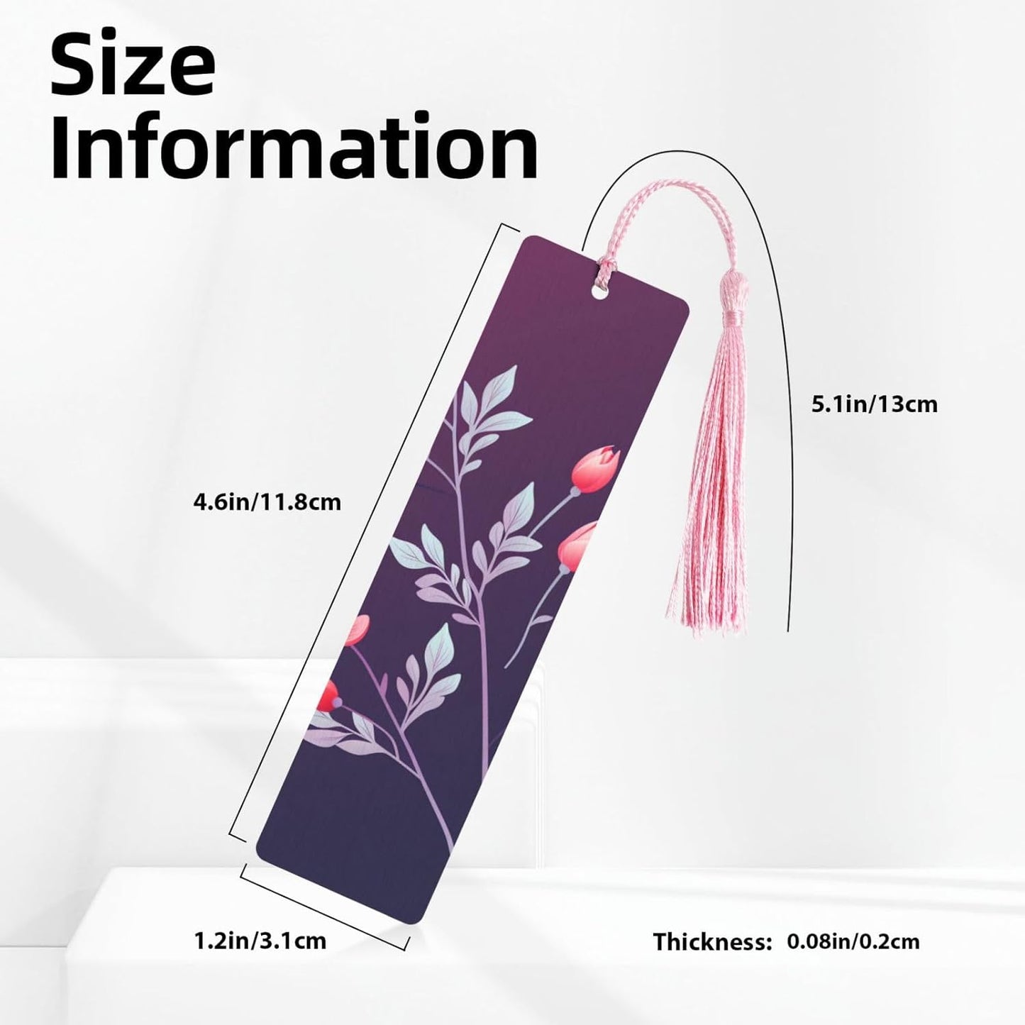Flower Branch Gradient Bookmarks Gifts for Women Men, Wooden Bookmarks for Book Lovers, Vintage Book Marks Ornaments with Tassel, Unique Personalized Reading Page Markers Pink