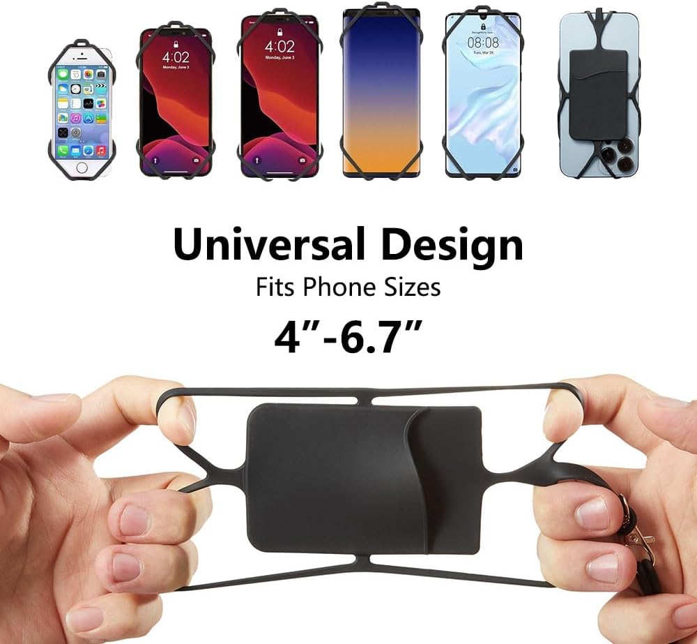 2 Packs Cell Phone Lanyard Crossbody Adjustable Neck Phone Holder with Card Pocket, Universal Silicone Neck Strap Phone Lanyards for Around the Neck Compatible with Most Smartphones