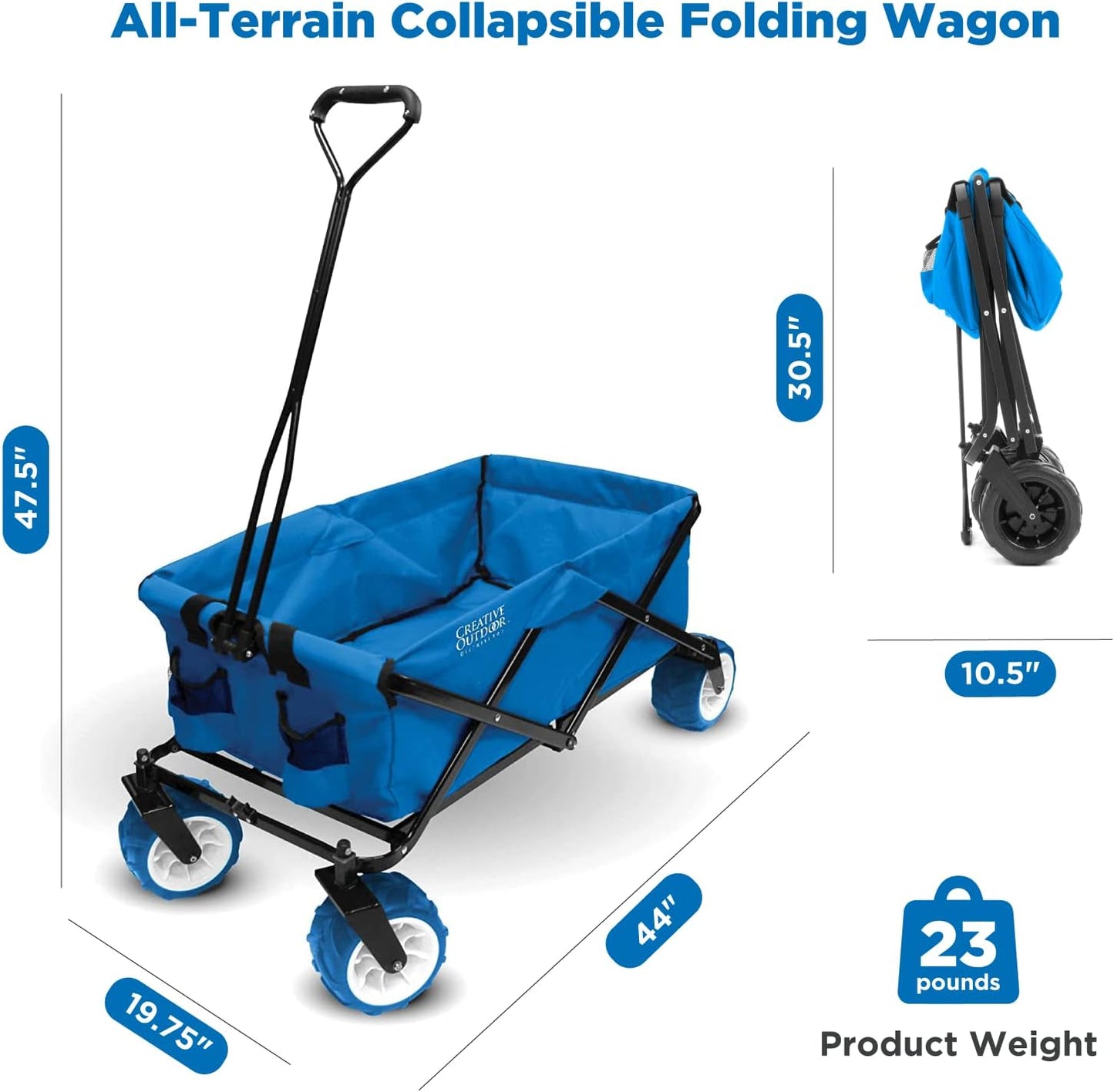 Creative Outdoor Push Pull Hauler Wagon for Kids, 200lbs Weight Capacity, All-Terrain Collapsible and Portable Folding Cart, Beach Park Garden & Tailgate, Multiple Color Options