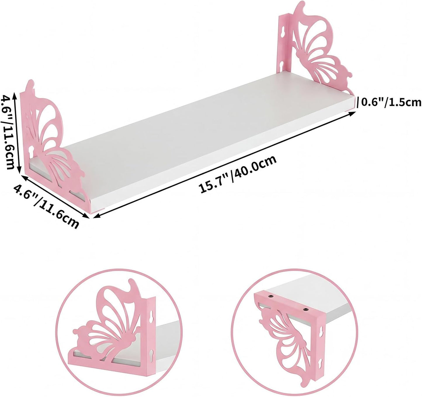 Hoikwo 3 Pack Butterfly Wall Shelves, White Pink Floating Book Shelves, for Mother, Mom, Women, Girls, for Preppy Room Decor, Living Room, Bedroom Decor Aesthetic