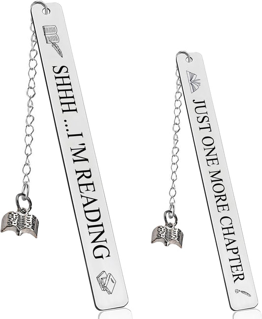 Funny Metal Bookmark for Reading, Slim Stainless Steel Book Marks with Charm, Bookmark Gifts for Men and Women Friend Teacher Birthday Graduation (Silver)