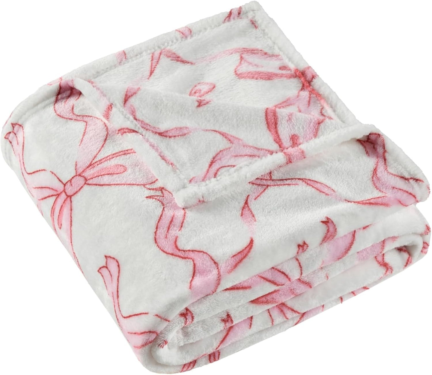 Pink Bow Throw Blanket –Easter Soft Fleece Blanket for Girls and Women, Coquette Aesthetic Room Decor for Bed, Couch, Chair, Preppy Bedroom or Gift, Cute Pink Bow Decor Blanket