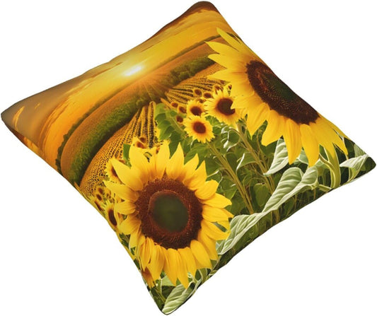 All-Season Square Pillow Covers 18"X18", Sunflower, Decorative Throw Pillow Covers for Sofa Bed Couch, Hidden Zipper Cushion Cover, Square Lumbar & Accent Pillowcases for Home Decor