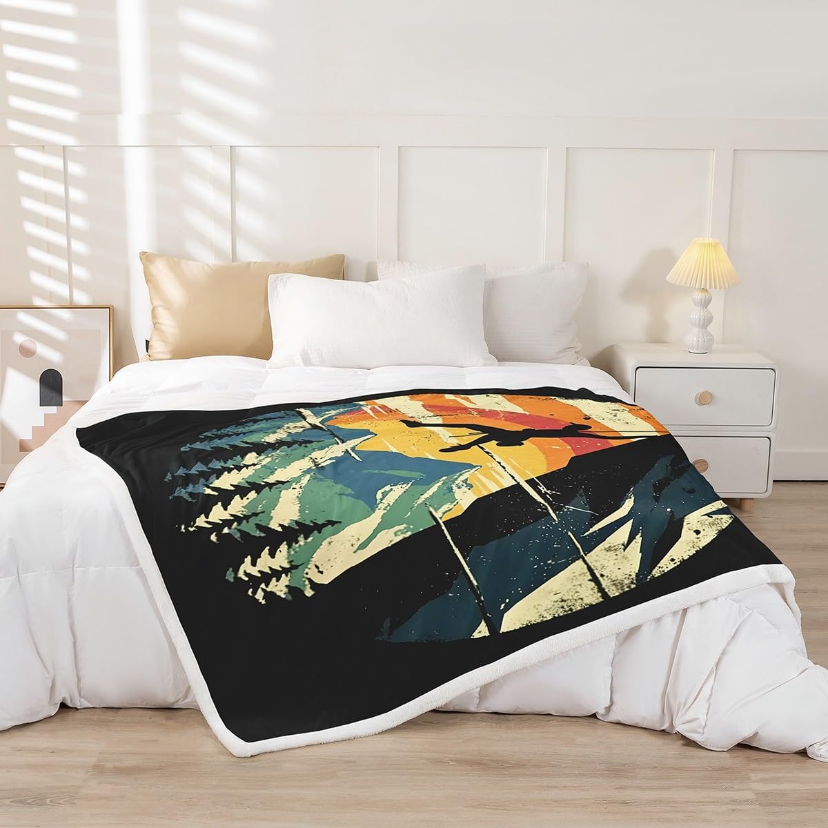 Erosebridal Rock Climbing Bouldering Throw Blanket, Mountain Climber Printed Blanket, Climb Extreme Sports Theme Fleece Blanket for Men Women, Retro Grunge Style Fuzzy Blanket, Throw Size
