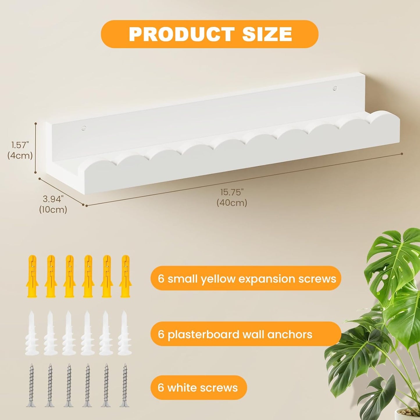 Yirilan 4-Pack Scalloped Shelves, Nursery Shelves for Wall, Floating Nursery Book Shelves for Kids, White