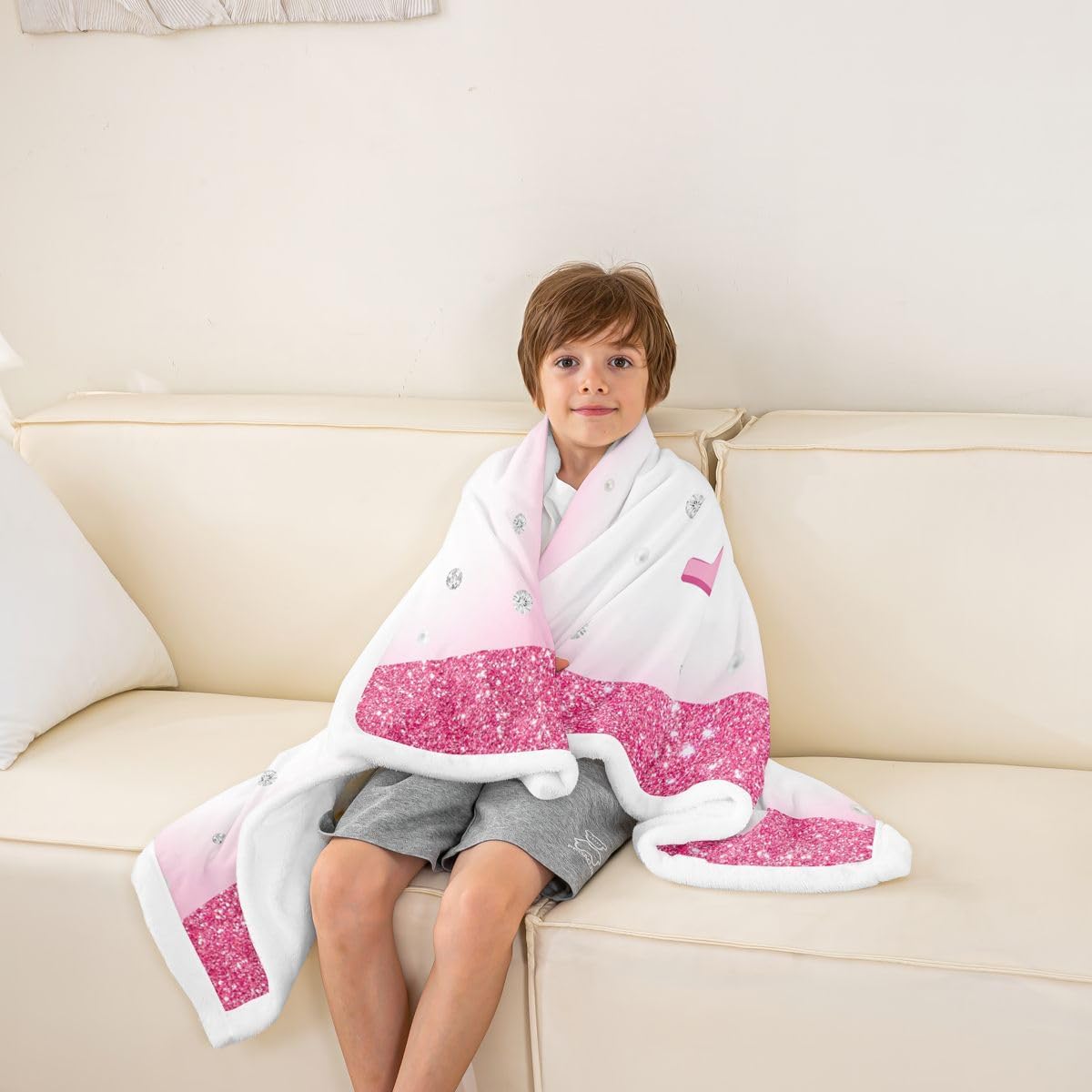 Feelyou Glitter Bow Sherpa Throw Blanket for Couch Letter 'N' Print Super Soft Cozy Fleece Pastel Blanket for Winter, Plush Throw Bow Knot Print Baby 30"x40" Colorful All Season