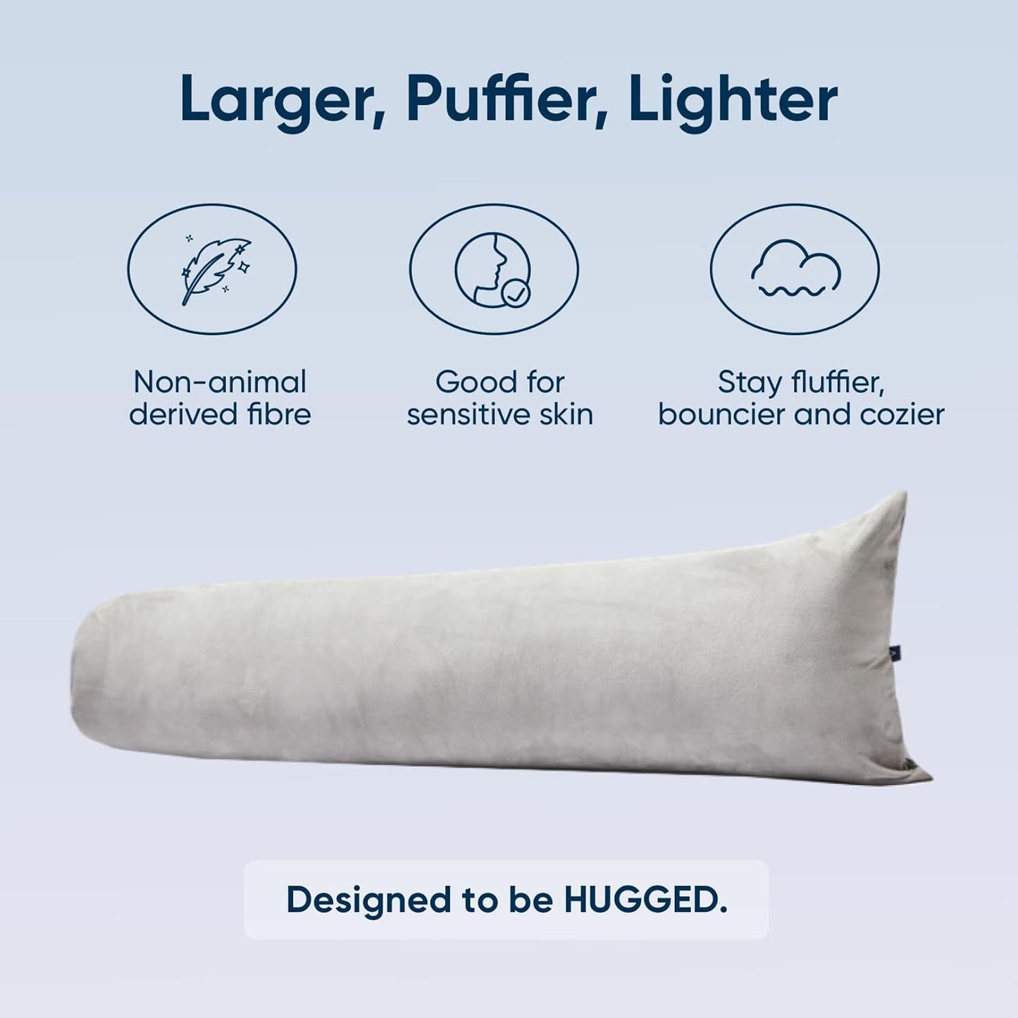 Vesta Hug Body Pillow, Cozy Velvety Cover, Ergonomic Twist Design for Shoulder, Back, and Leg Comfort, Perfect as Lumbar, Bolster, or Maternity Pillow, Generous Size for All - Cloud Grey (Pack of 1)
