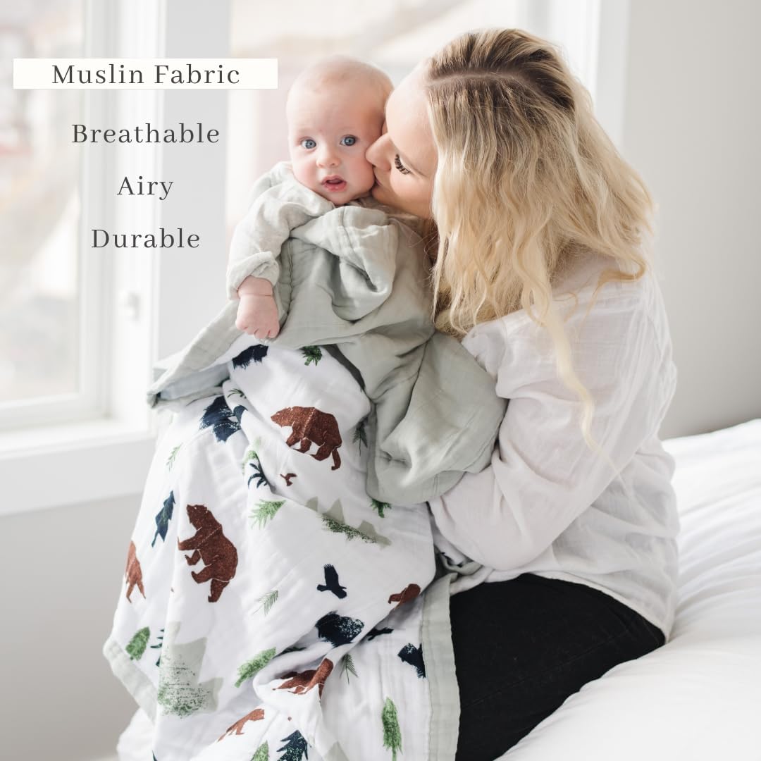 SARANONI Muslin Baby Blanket | Breathable, Ultra-Soft Muslin Quilt | Perfect Receiving Blankets for Boys & Girls | Yosemite - 4-Layer