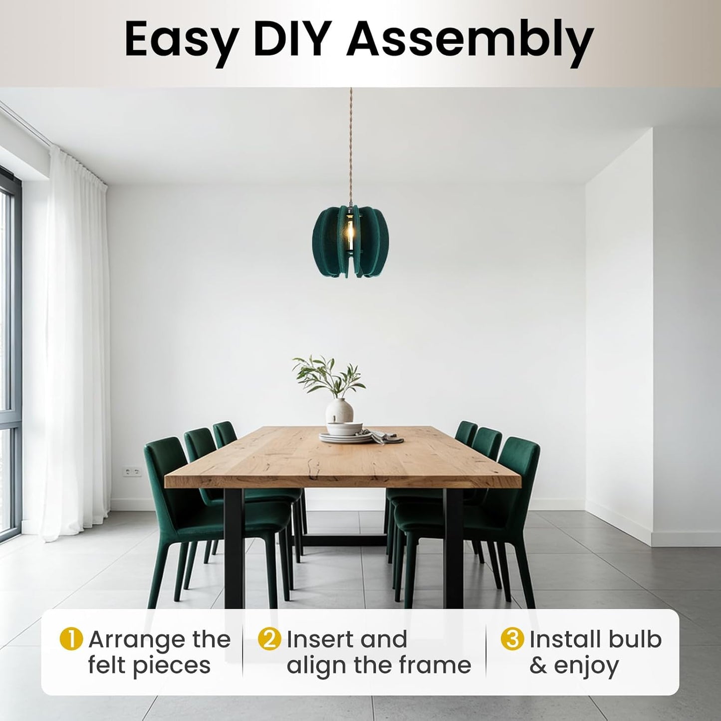 Pendant Light with Felt Lampshade, Modern Hanging Lamp Fixture, DIY Acoustic Plug-in Pendant Light for Kitchen Island, Living Room, Dining Room, Bedroom, Office (D11.8"x10.2")