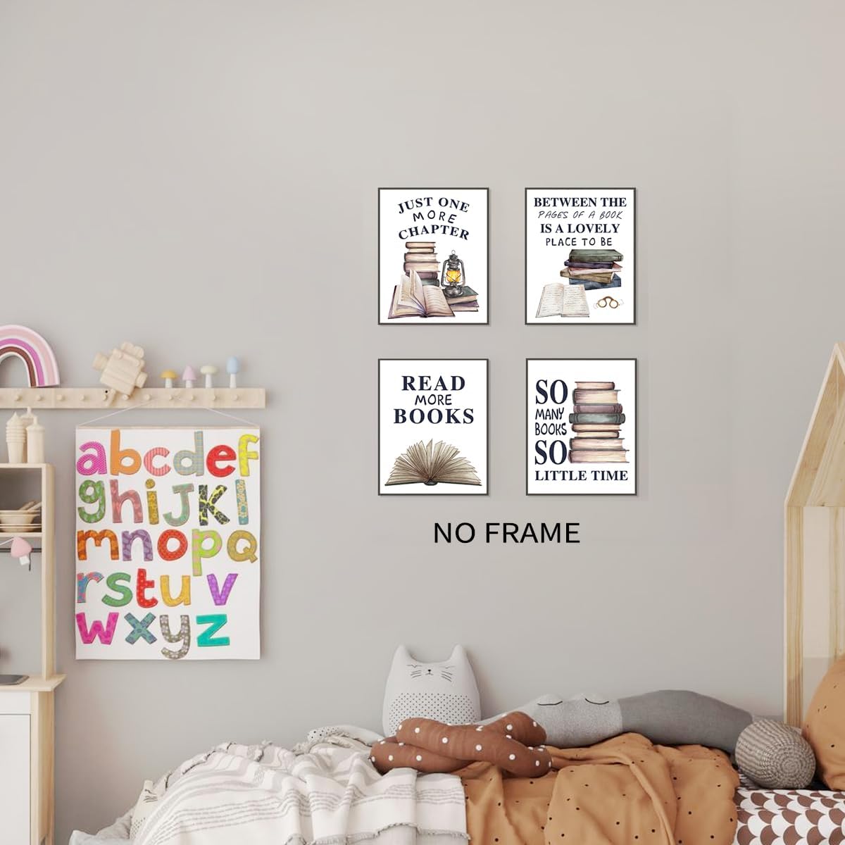 NIIORTY Vintage Reading Book Wall Art Set of 4 Canvas Prints 8x10 Inch Unframed Retro Posters Library Classroom Decor