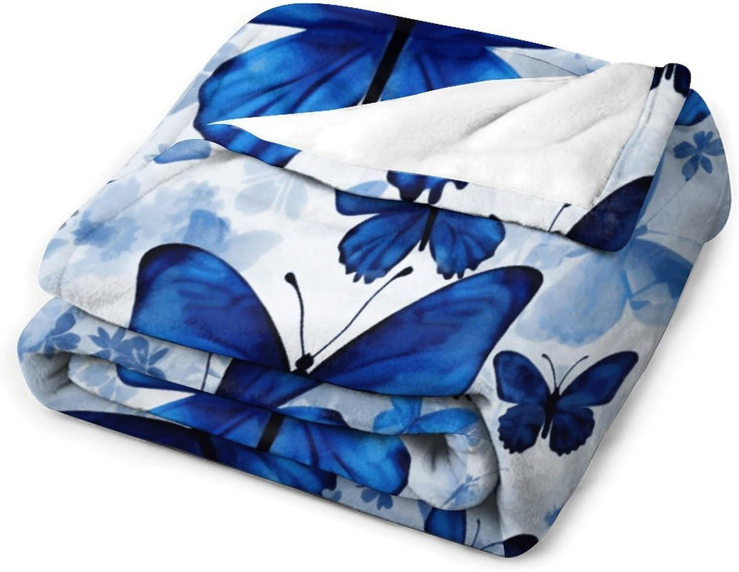 Blue Butterflies Blanket Chunky Fluffy Fuzzy Bed Blankets Cozy Soft Warm Winter Blankets Anti-Pilling Flannel Throw Blanket for Couch Living Room Bedroom Multiple Size
