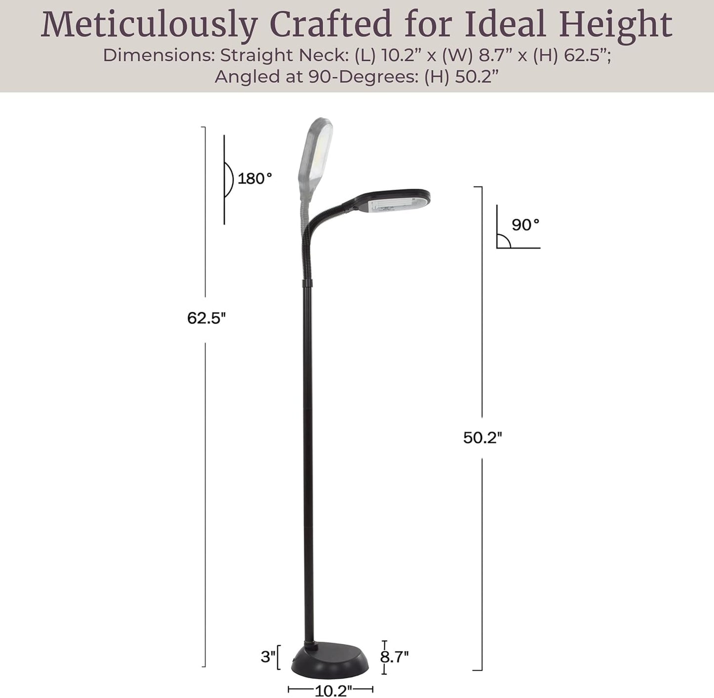 Lavish Home Adjustable Floor Lamp for Bedroom - Full Spectrum Natural Sunlight Lamp for Office with Bendable Neck for Reading Light, Craft, Studying, and Esthetician Light - (Black)